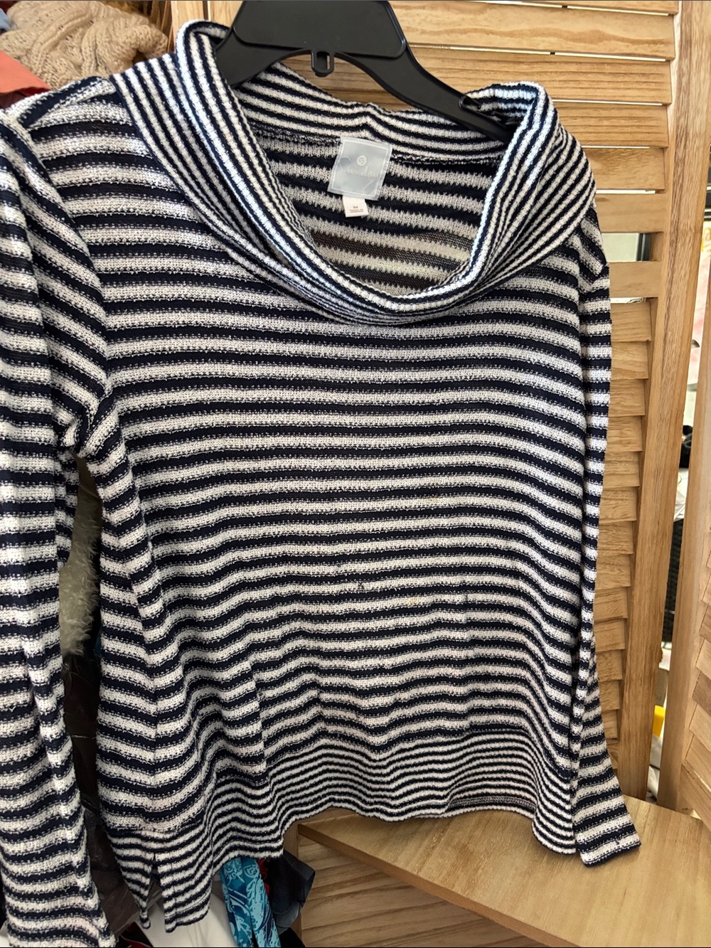 Sunday Navy and White Striped Cowl Neck Sweater Medium